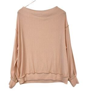 Free People We The Free XS Wide Neck Ribbed Pullover Sweater Peach Beige